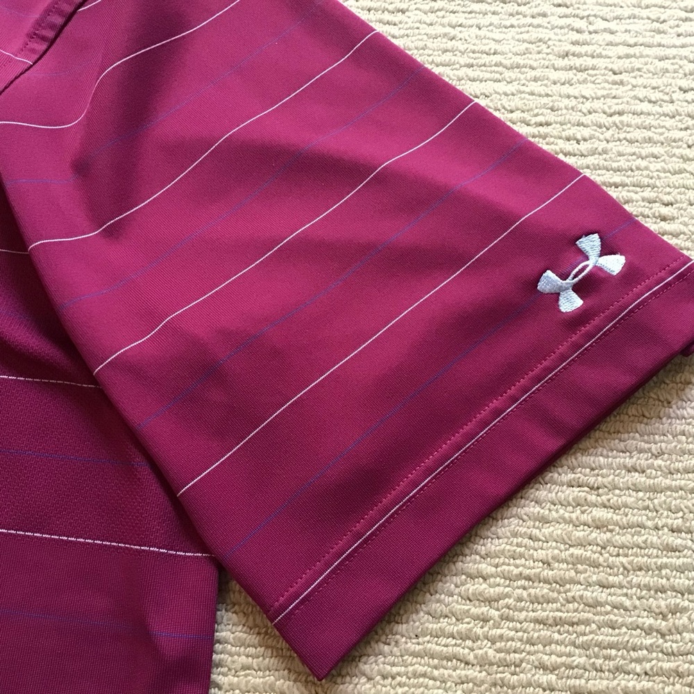 UA Men's Burgundy Striped Polo - Picture 5 of 8